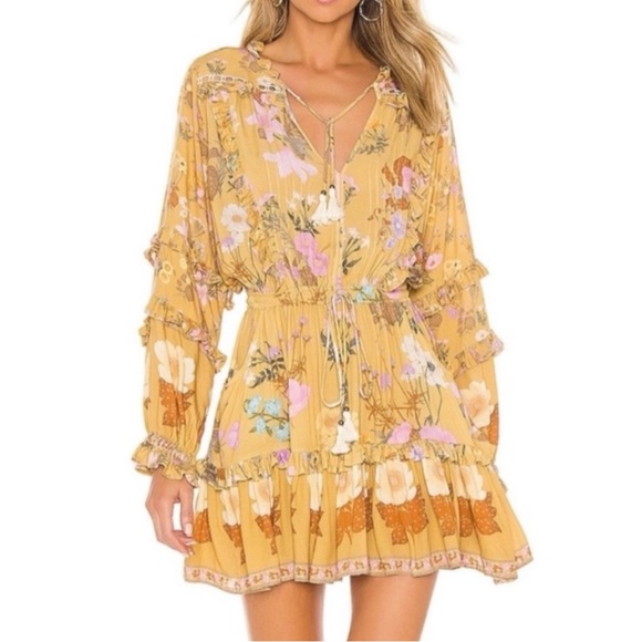 Spell Dresses & Skirts - Spell & the Gypsy Wild Bloom Mini Playdress Long Sleeve Mustard Floral Size XS
